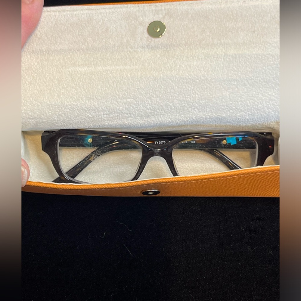 Tory Burch Children’s tortoise glass frames with carry case.